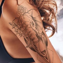 Faux tatouage éléphant géométrique fleurs