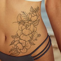 Tatouage temporaire femme Fleurs et Oiseaux