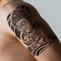 Tatouage éphémère bouddha et pivoine