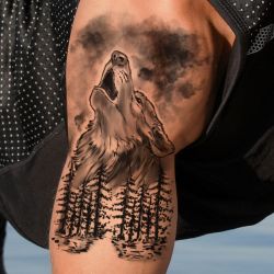 Tatouage éphémère loup et forêt