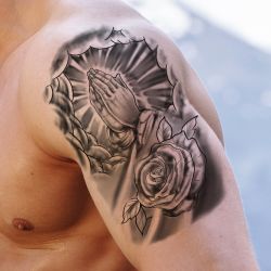 Tatouage éphémère prière et rose