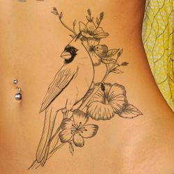 Tatouage temporaire oiseau branche fleurs